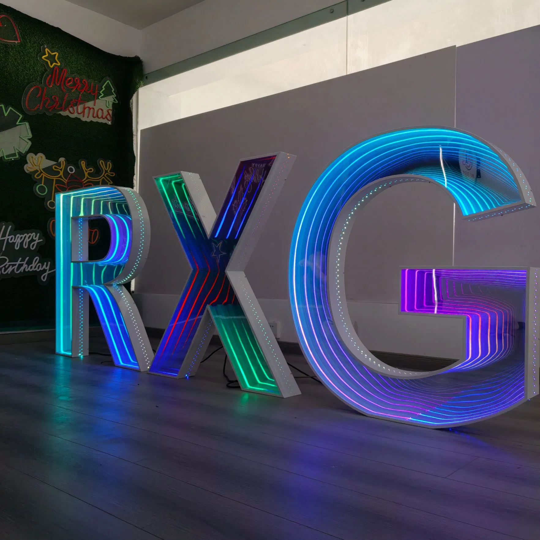 4FT Big 3D Marquee Letter Metal Optical Illusion Abyss Mirror Endless Number Birthday Wedding Party Event LED Strips Light