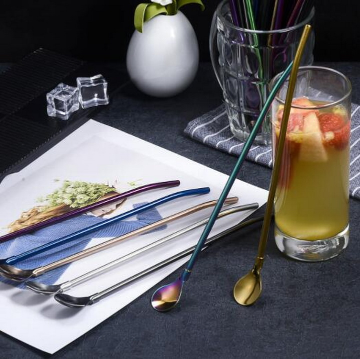 304 Stainless Steel Pearl Milk Tea Smoothies Milkshakes Straw Spoon