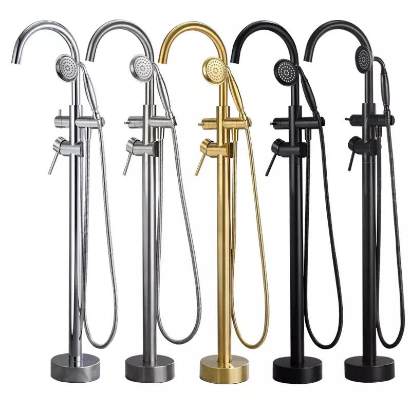 Freestanding Bathtub Shower Faucets Floor Tub Bath Showers Bathroom Water Taps Free Standing Shower Mixer Tap Bathtub Faucet Set