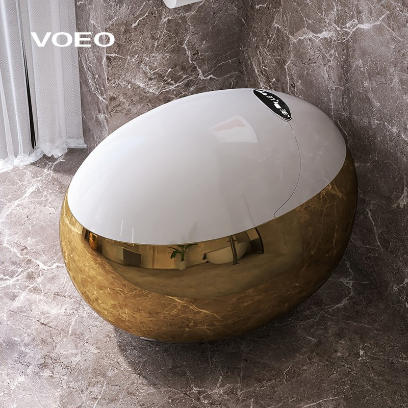 Luxury Floor Mounted Gold Egg Shaped Toilet Bowl Tankless Intelligent Smart Toilet