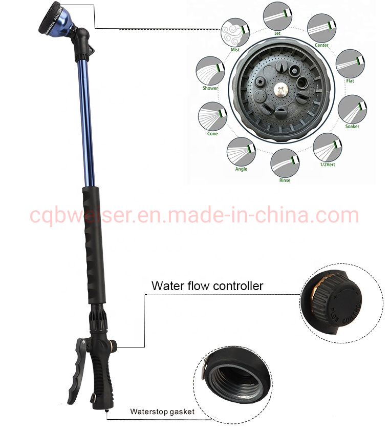 30'' Front Trigger Wand Rain Shower Pattern Telescopic Design Garden Wand Sprayer Water Flow Control Knob Hose Nozzle