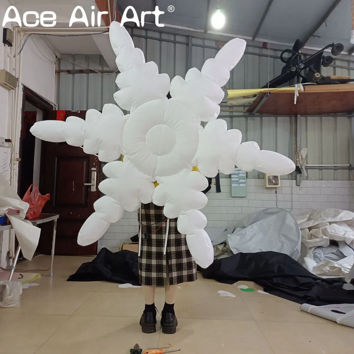 Advertising White Inflatable Snowflake Parade Performance Costume for Festive Displays Decoration