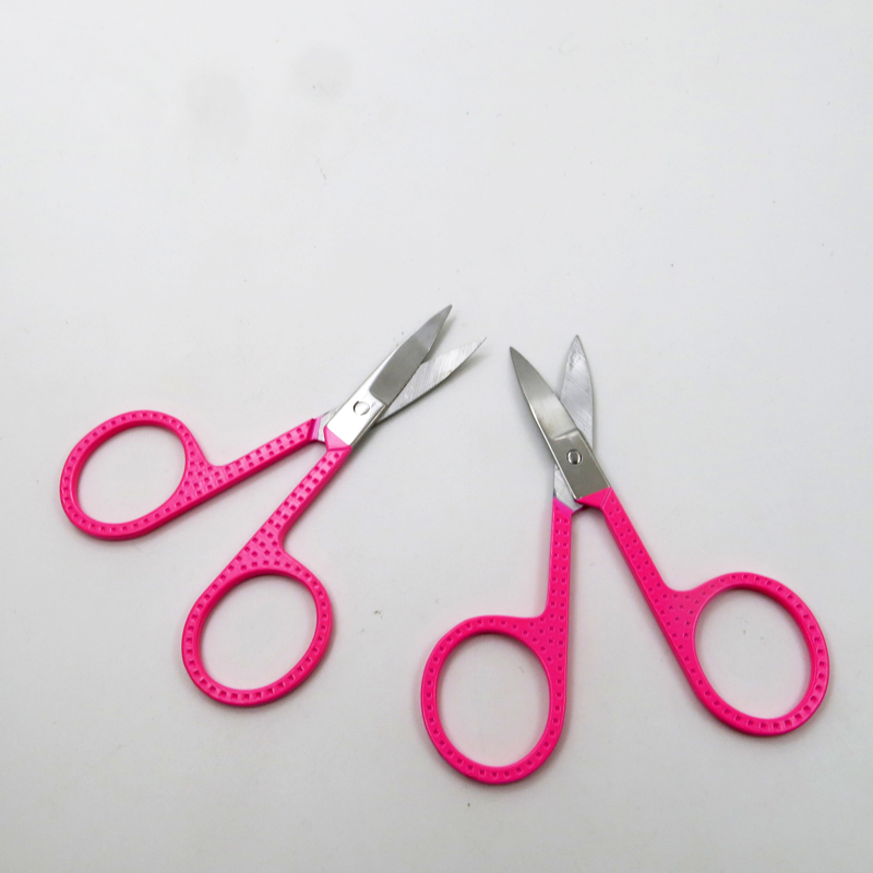 Colorful Handle with Stainless Steel Eyebrow Hair Trimming Curved Sharp Beauty Scissors