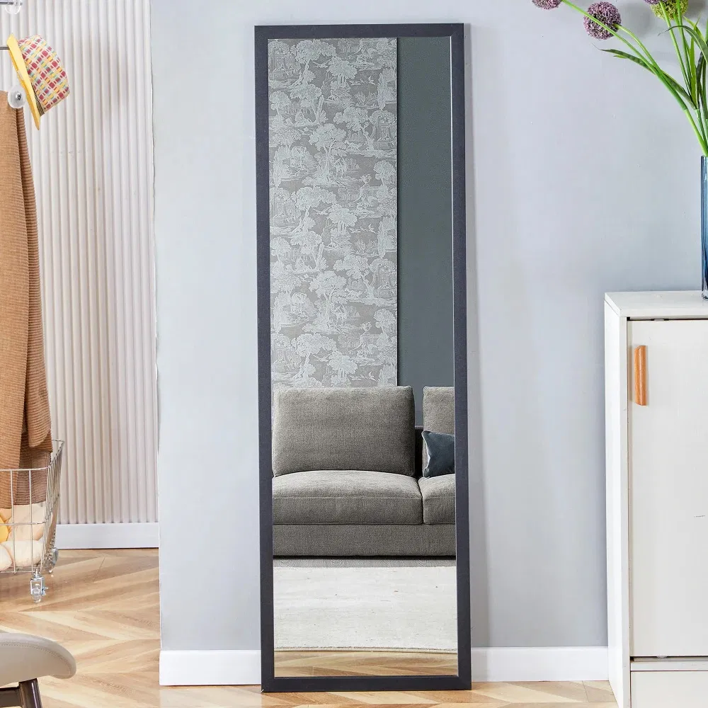 Black Thick Wooden Frame Full Body Mirror, Large Floor Standing Mirror, Dressing Mirror, Decorative Mirror