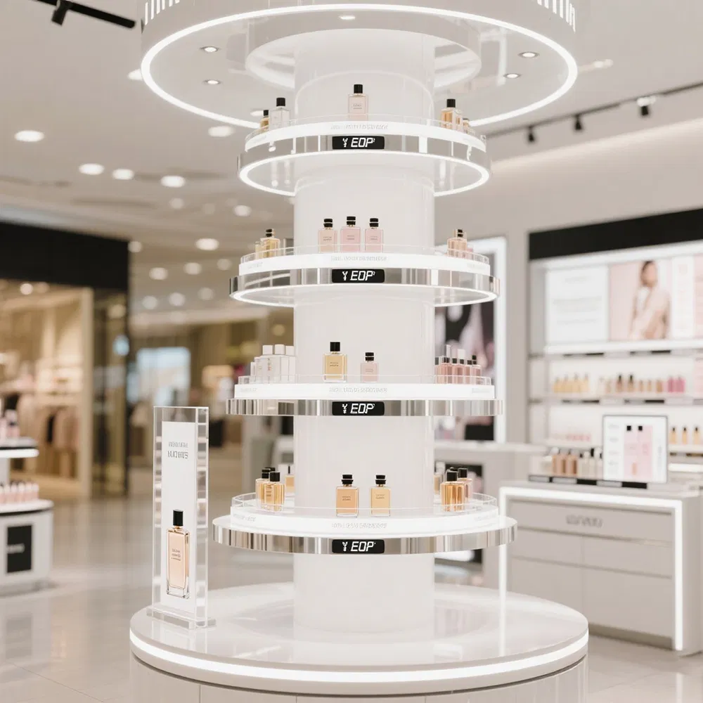 Rotating Perfume Wood Display Stand Spot Light Sunglass Cosmetic Acrylic Display Rack