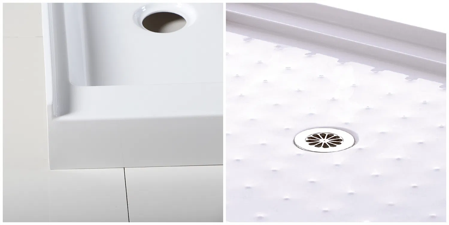 Sally ABS Acrylic Shower Base Corner Round Arc Enclosure Shower Tray 38X38X3 Inch with Behind Offset Drain Single Threshold in White