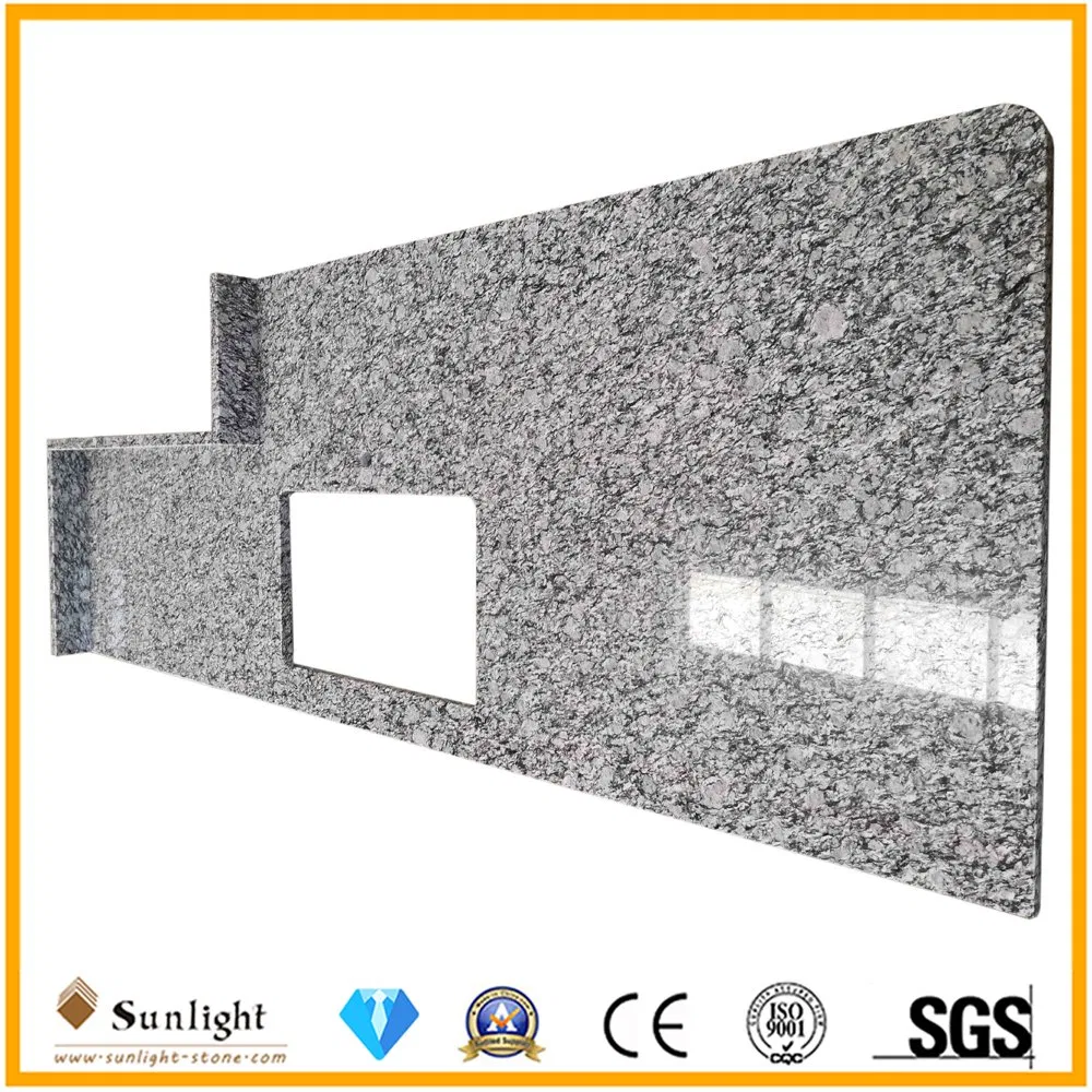 Custom White Wave Sea Flower Stone Kitchen Granite Counter Tops