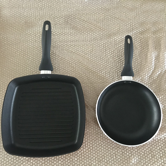 Factory Direct 2PCS Aluminum Square Grill Pan Non Stick Frying Pan Set with Induction Bottom