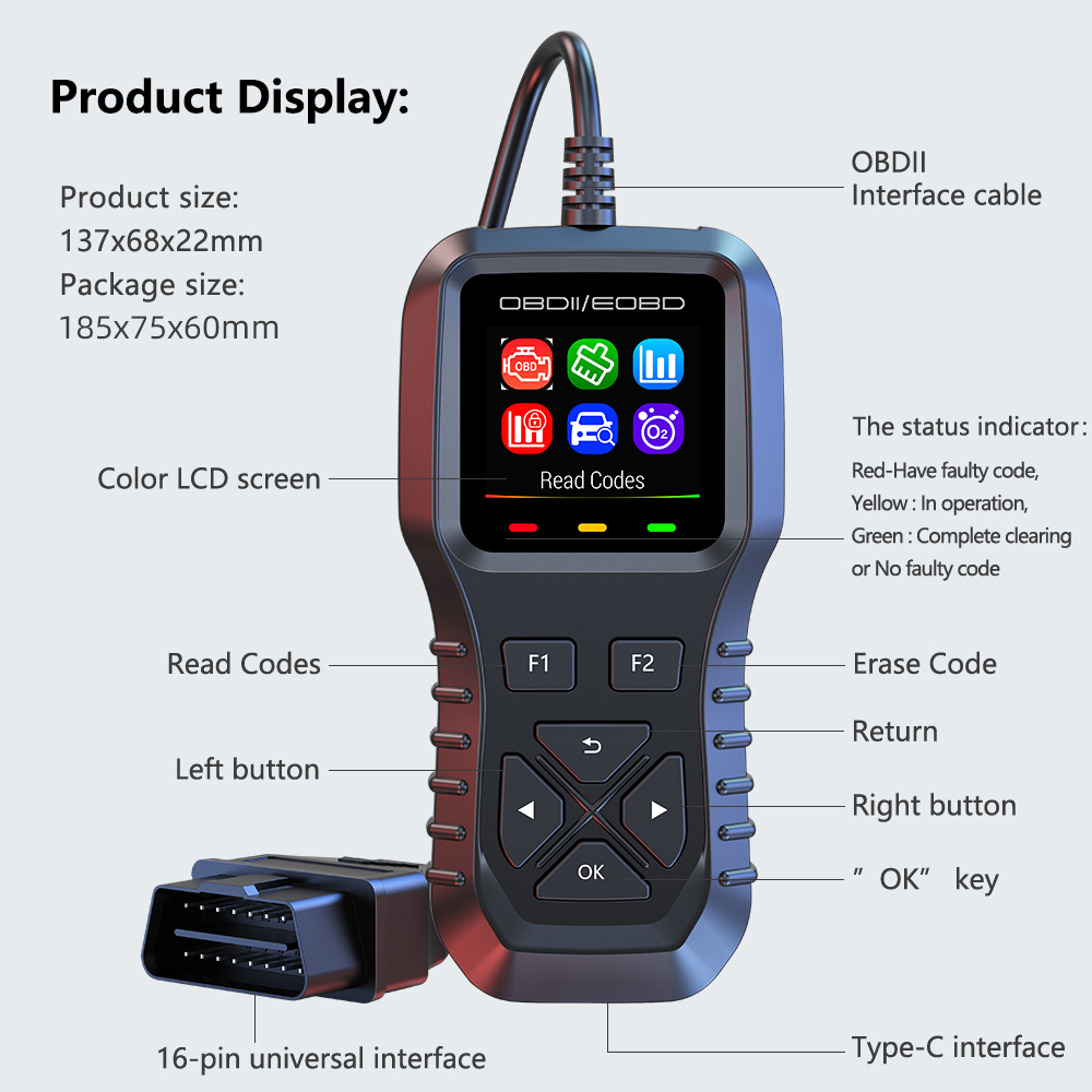 Диагностический сканер автомобильный OBD2 K1