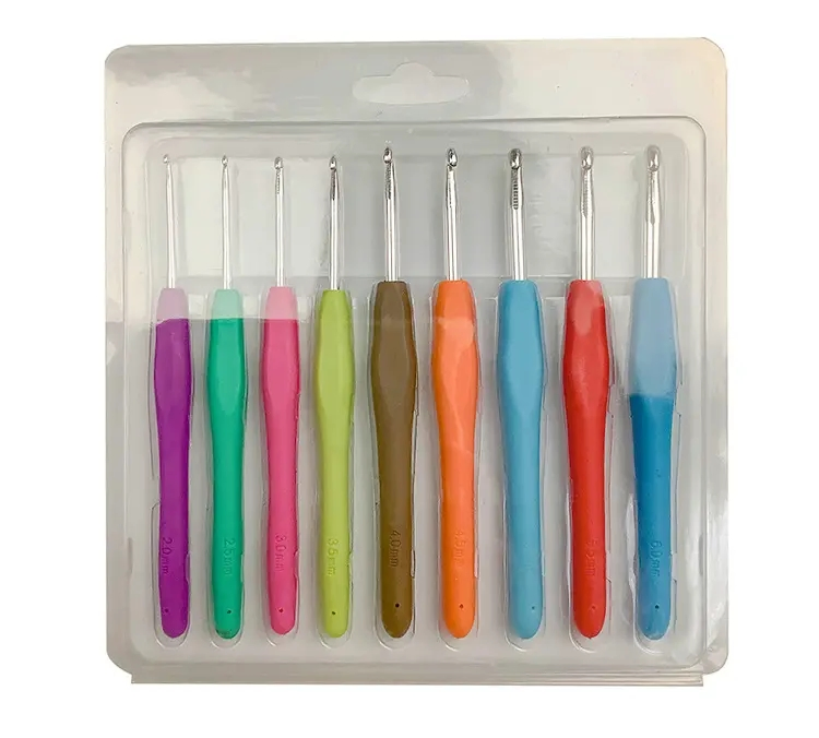 Color Soft Rubber Handle Aluminum Crochet Hook Set Large Solid Soft Handle Aluminum Crochet Needles