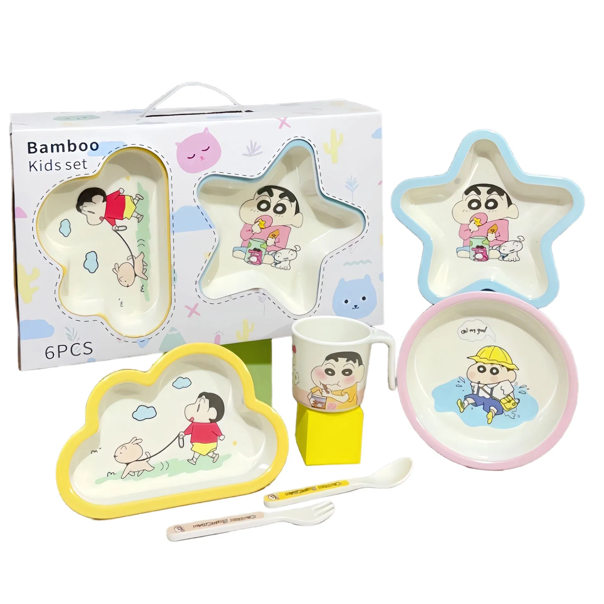 Eco-Friendly Bamboo Fiber 6-Piece Kids Construction Tableware Set