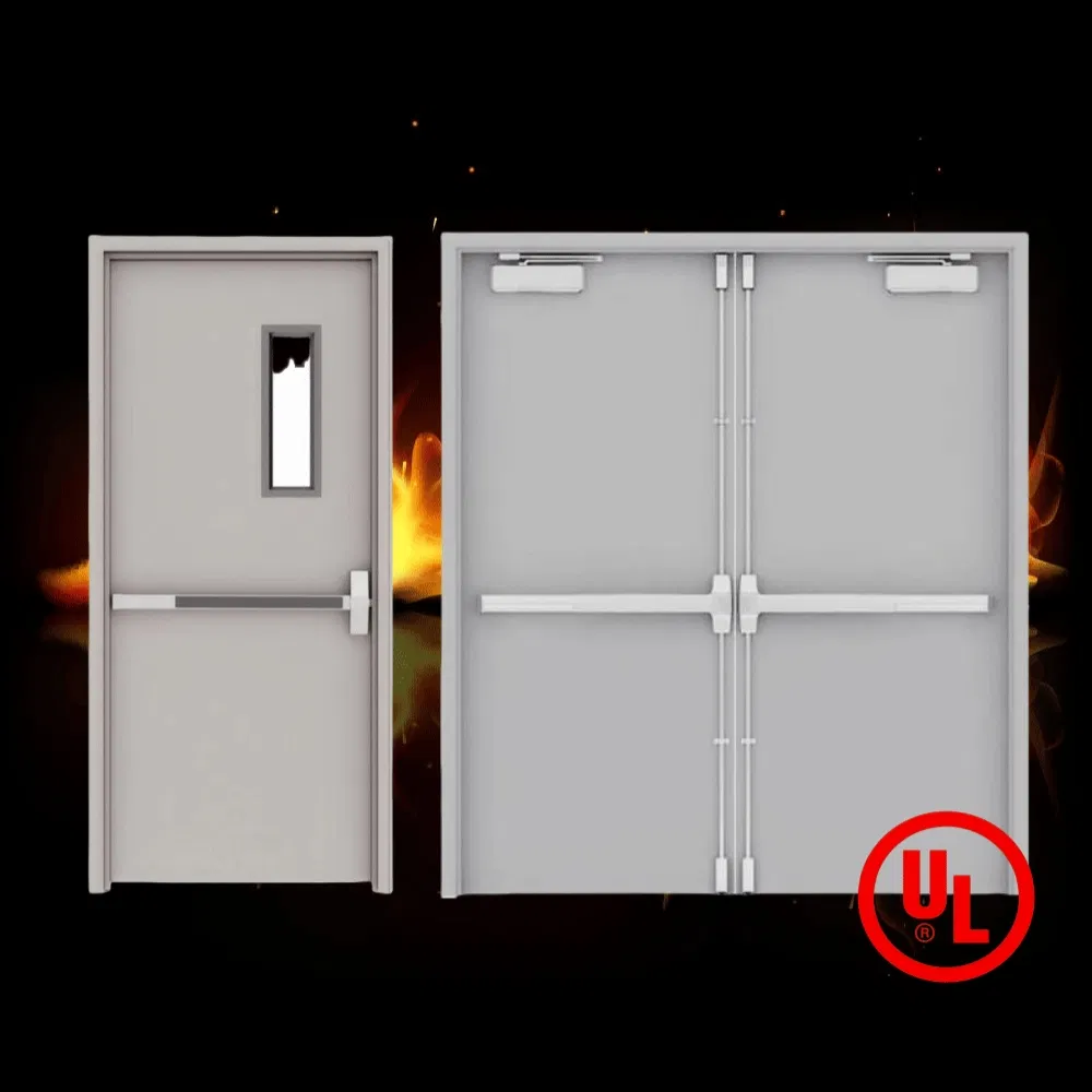 UL Listed Steel Emergency Egress Door - 90/180-Min Fire Rated, Fire-Resistant Glass Lite, Panic Hardware Ready