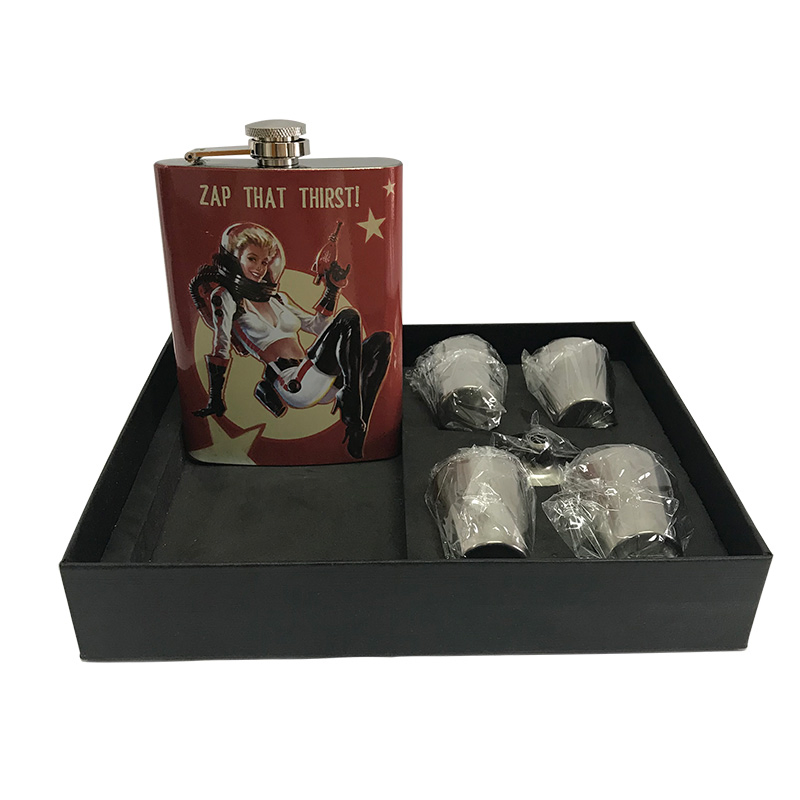 8oz Hip Flask with Customized Logo Printed and 4PCS Cups Be Packed in Gift Box Hip Flask Set for Kryshtal Etalon Linkwood