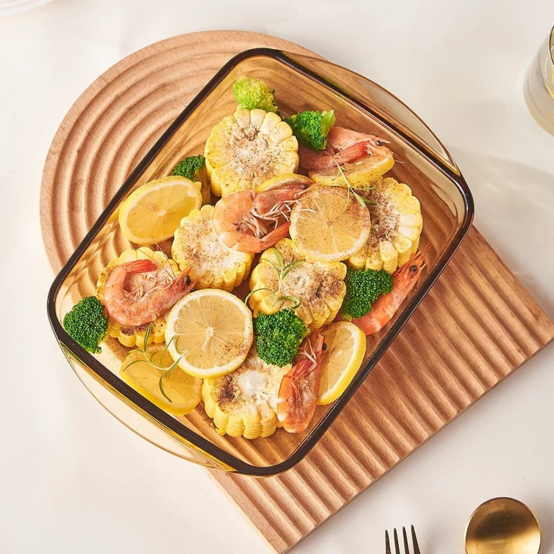 Bestfull Fashion Amber Round Oval Dishes High Borosilicate Glass Baking Dishes Cooking Bakeware Pan