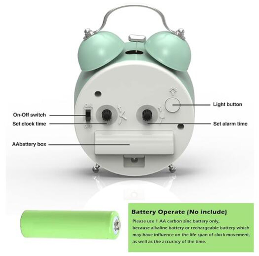 Mint Green Loud Alarm Clock Table Alam Clock for Children