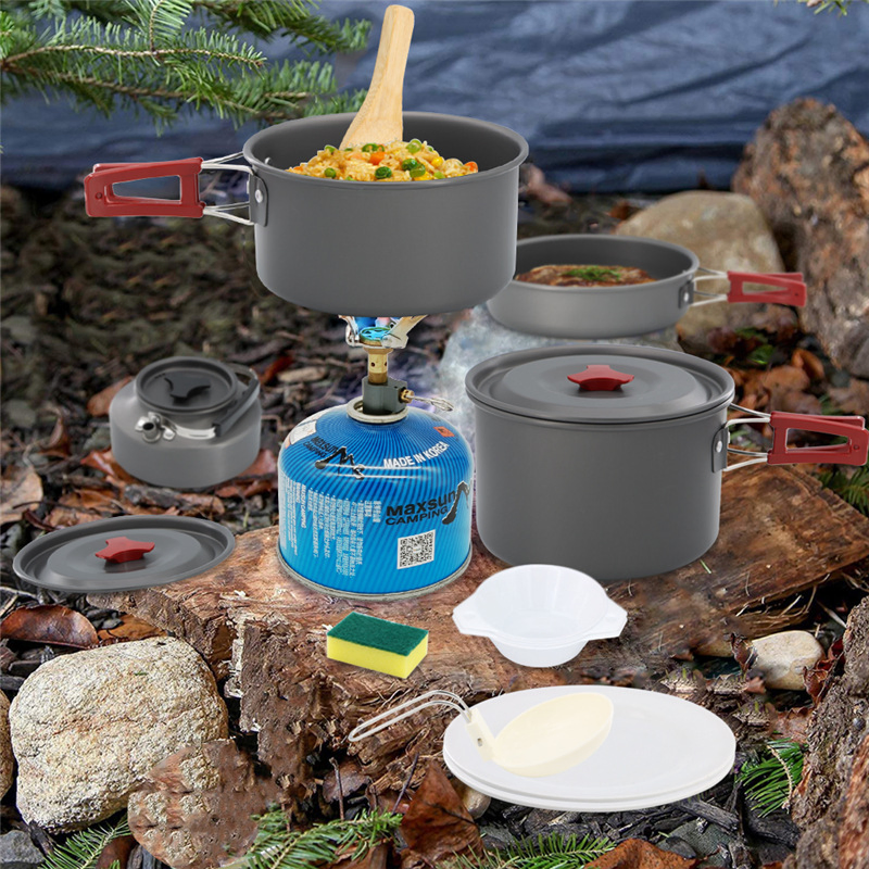 Lightweight Stackable Aluminum Cooking Ware Pot Frying Pan Kettle Bowls with Storage Bag for Outdoor Hiking Picnic