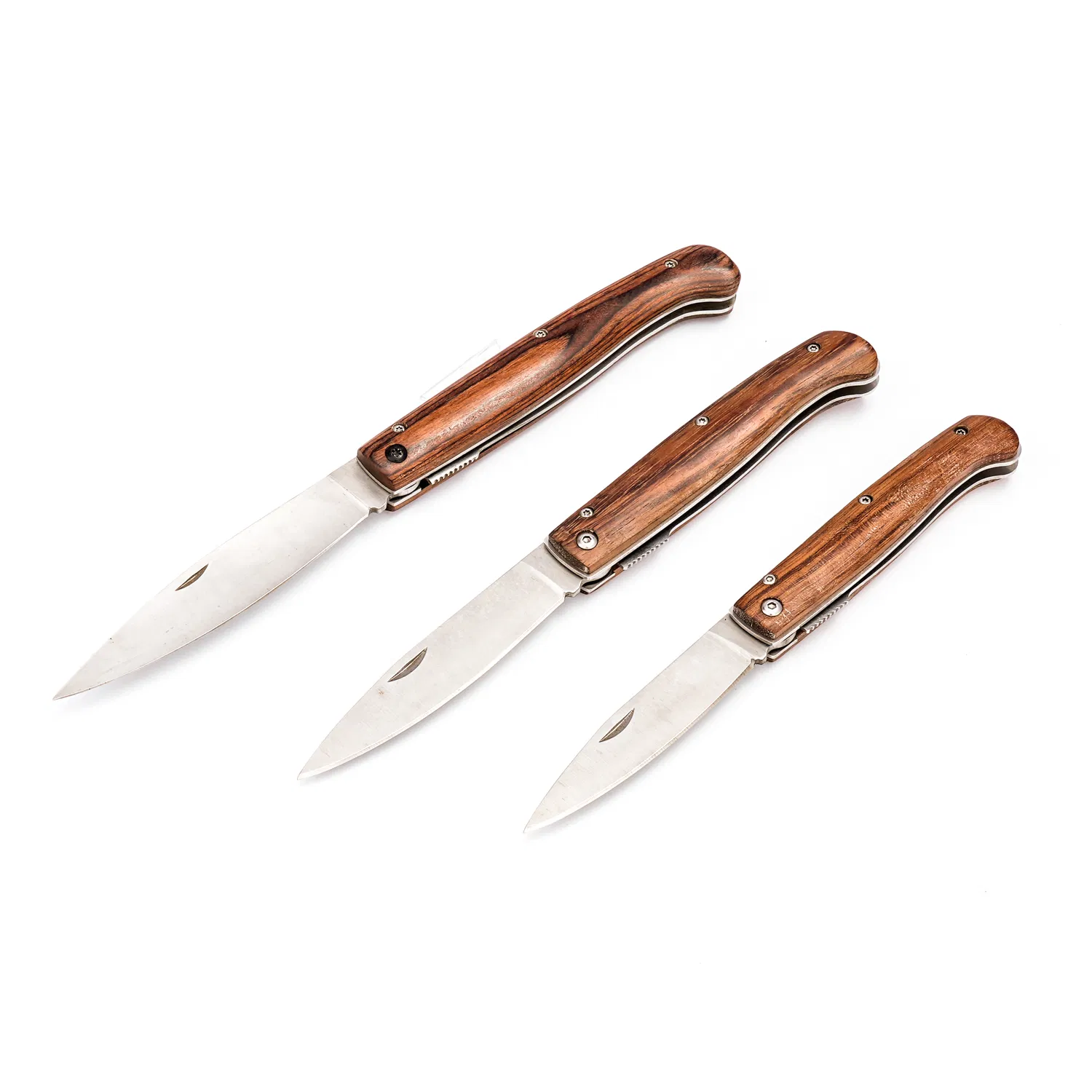 4.25 Inches Classical Wood Handle Liner Lock Folding Knife with Satin Polishing Fat Drop Point Blade