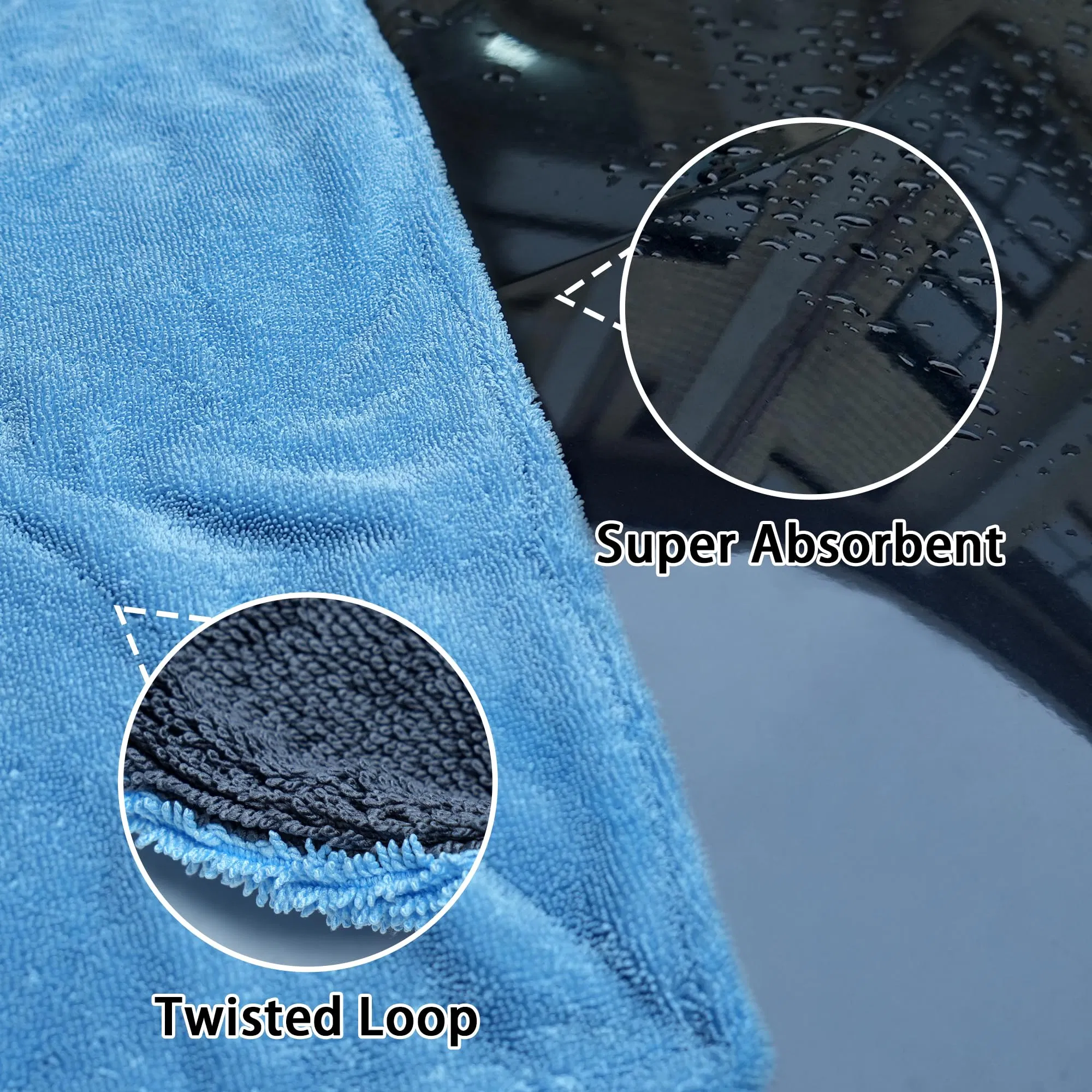 Fantasticlean Double Twist 1000GSM Premium Microfiber Towels Microfiber Cleaning Cloth Rag 18 X 24 in for Cars Blue