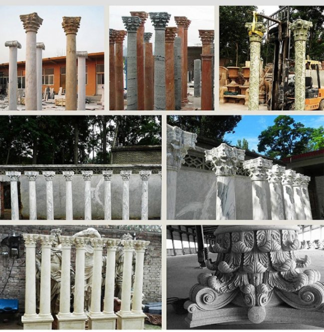 Round Garden Granite Pillar Hand Carved Marble Column