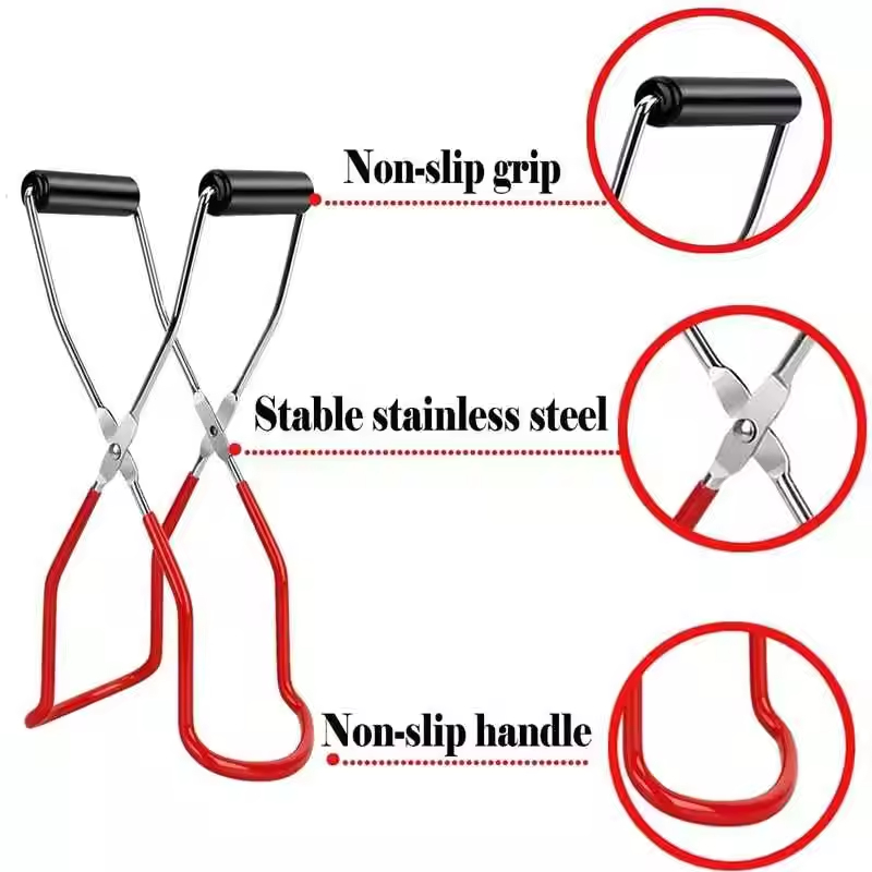 Stainless Steel Wide Mouth Funnel Jar Lid Wrench Jar Lifter Magnetic Lid Lifter Tongs Canning Kit with Grip Handle