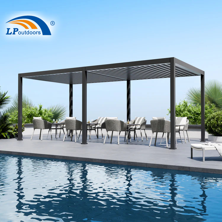 Outdoor Bioclimatic Swimming Pool Garden Gazebo Louvered Roof Aluminum Pergola