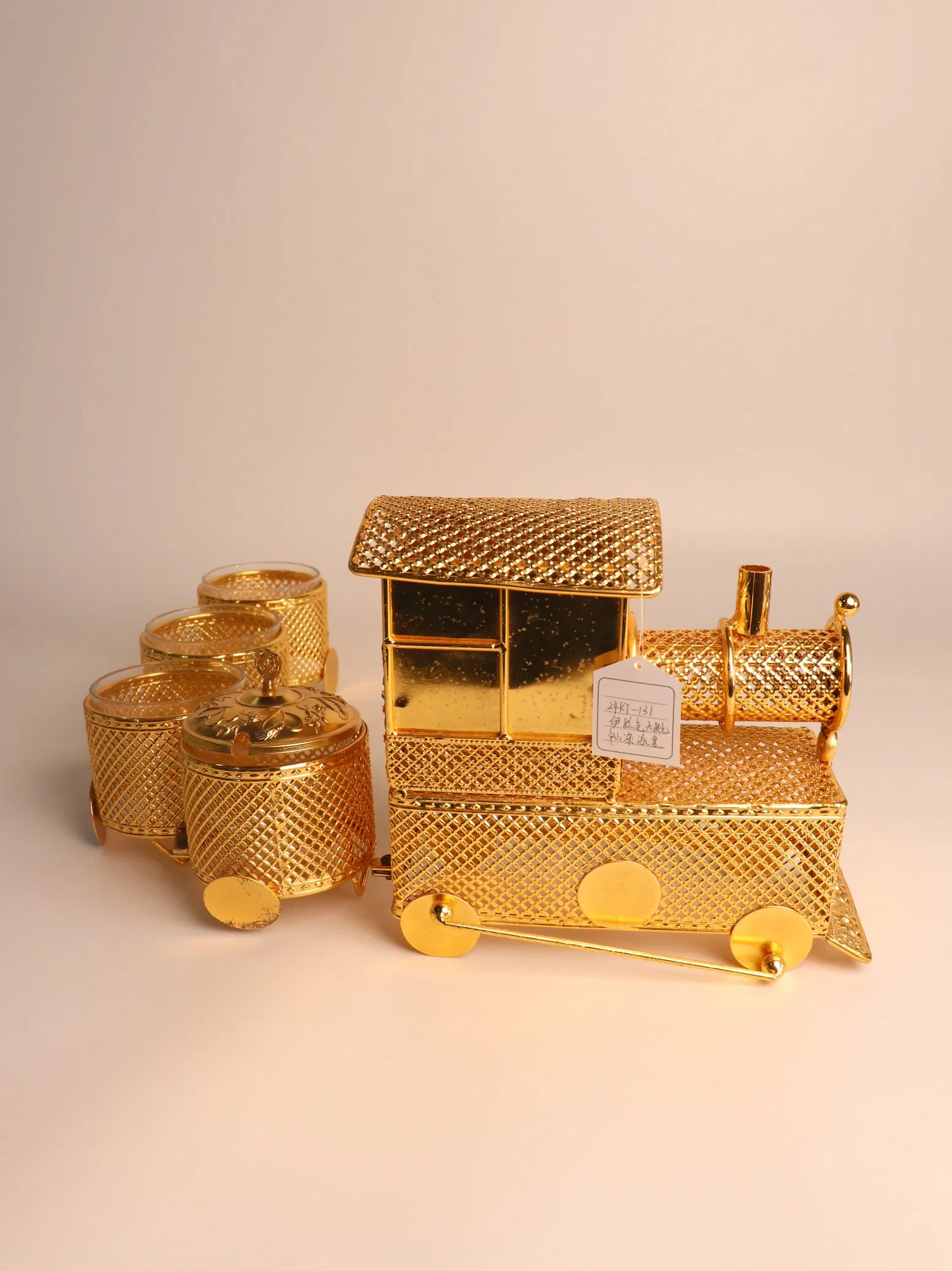 Stylish Train Shaped Candy Bowl Set with Four Glass Storage Jars