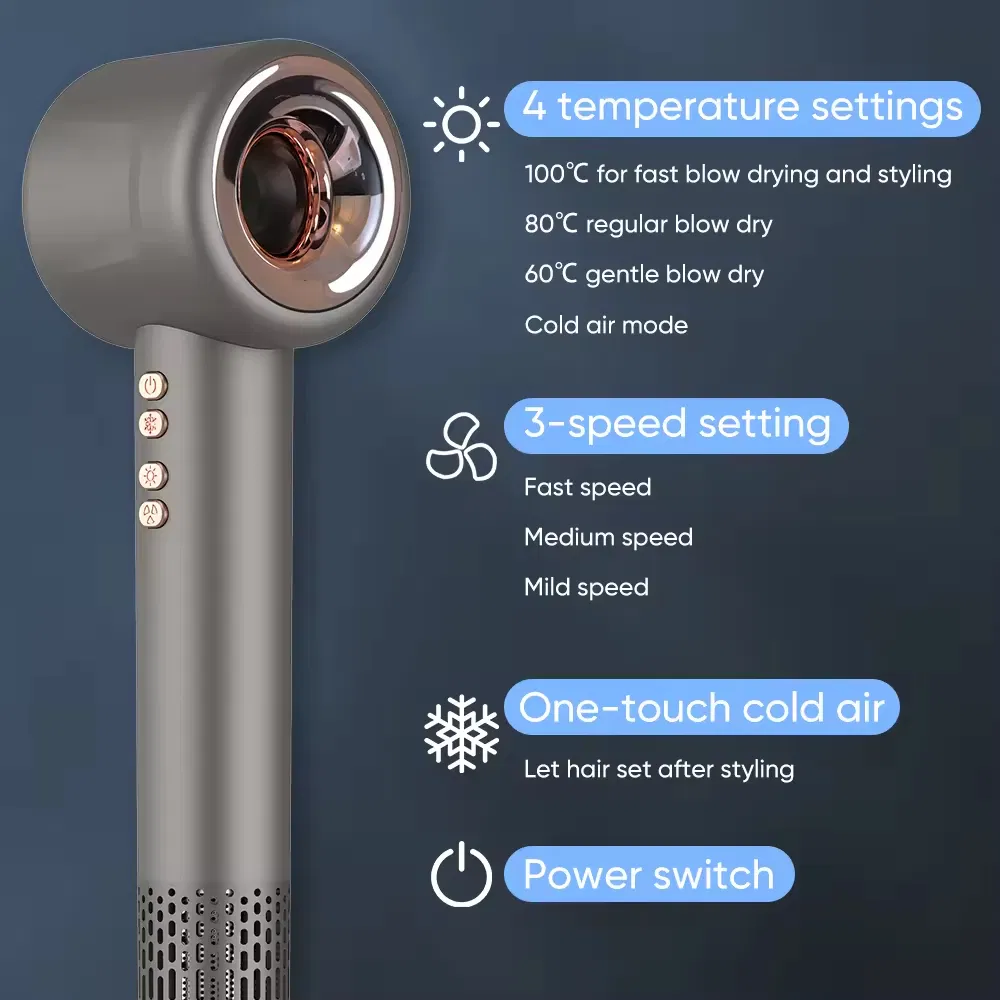 2024 Hot Selling High Speed Brushless Negative Ionic Hair Dryer Professional Salon DC Motor 1600W High Power Hair Blow Dryer