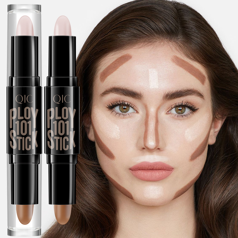 New Face Makeup Double Head Matte 2 in 1 Round Plastic Tube Contour Concealer Stick with Brush
