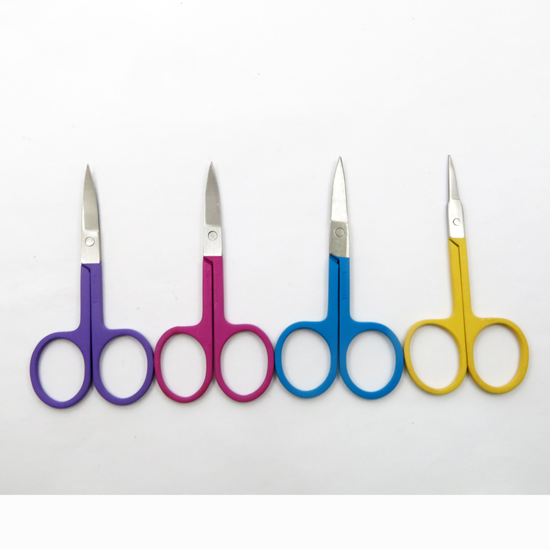 Electronic Coating Rubberized Painting with Stainless Steel Curved for Facial Eyebrow Eyelash Hair Beauty Accessories Scissors
