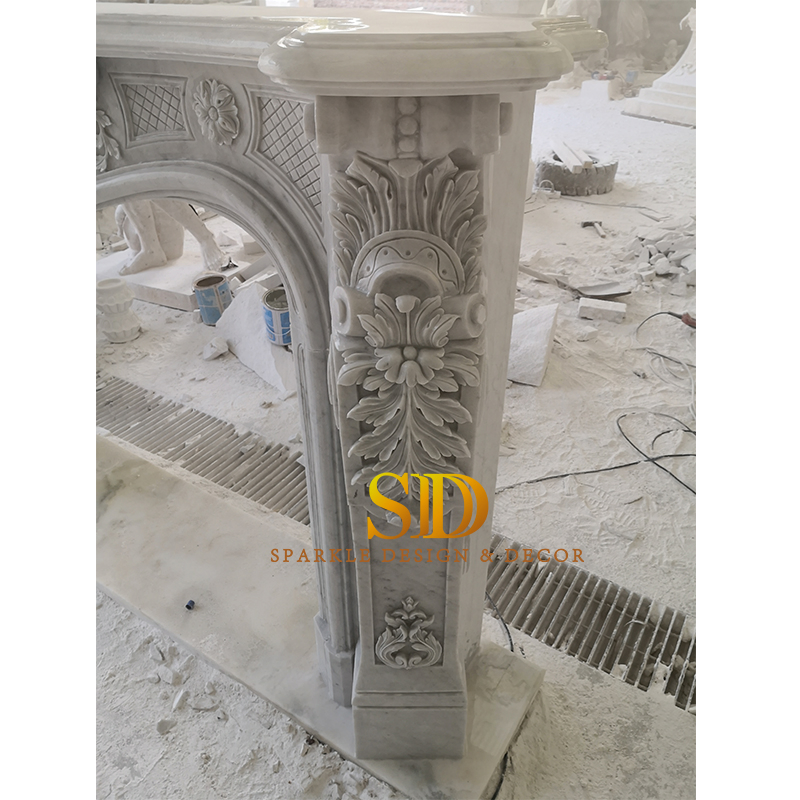 European Design Hand Carved White Marble Fireplace