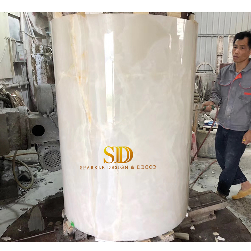 Big Beautiful Polished Hollow Beige Marble Column