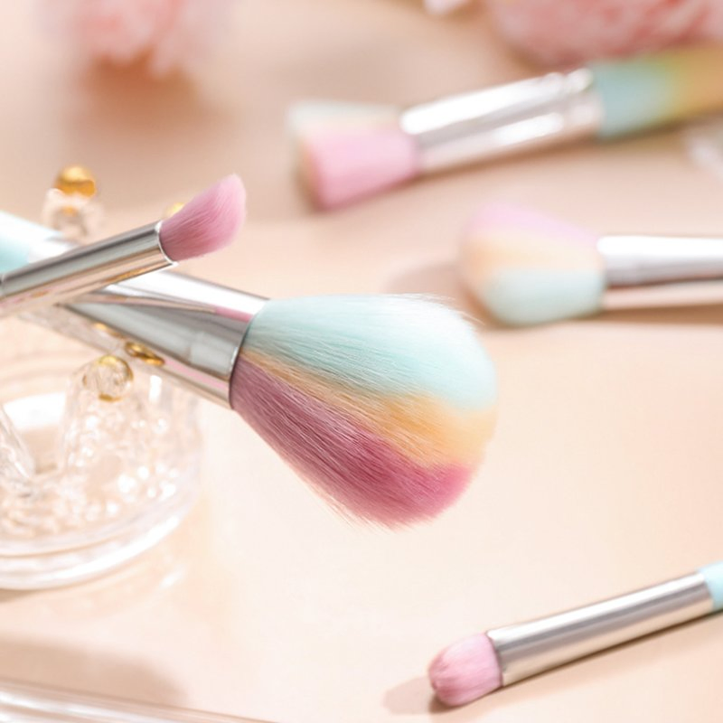New Arrival Colorful Make up Brush Set Rainbow Brush 10PCS Powder Liquid Blending Brush