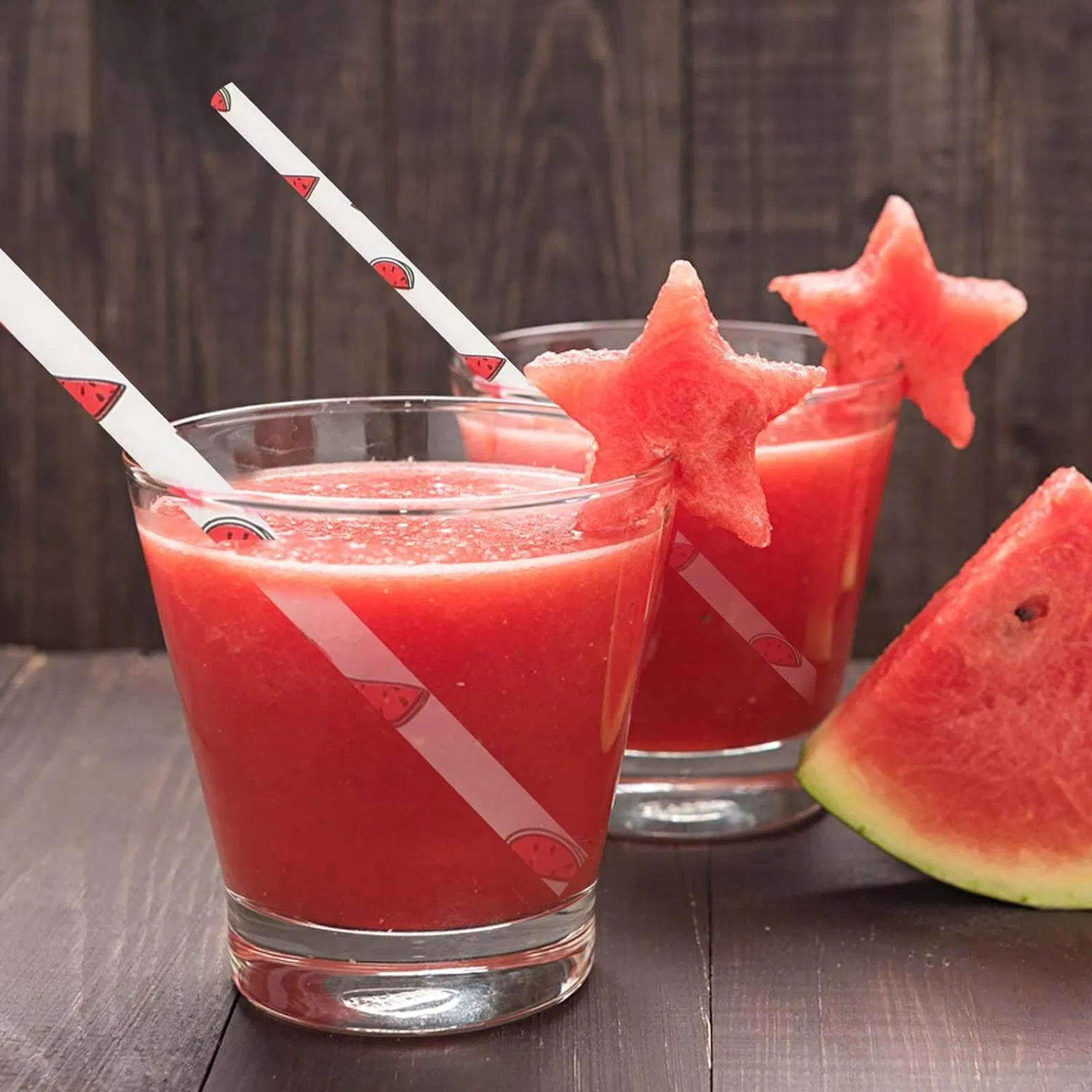 Summer Hot Pink & Green Party Supplies -25 Pack- Garden Wedding Supplies, Vintage Assorted Color Polka DOT & Chevron Striped Fruit Watermelon Paper Straw