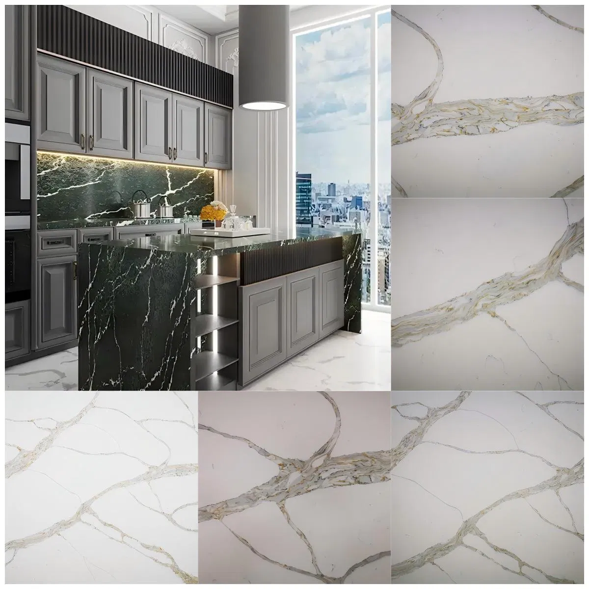 OEM Factory Corian Latest Artificial Wall Panels Stone White Calacatta Quartz Prefabricated Quartz Stone for Coffee Store and Cafe or Cafe Shop Decoration
