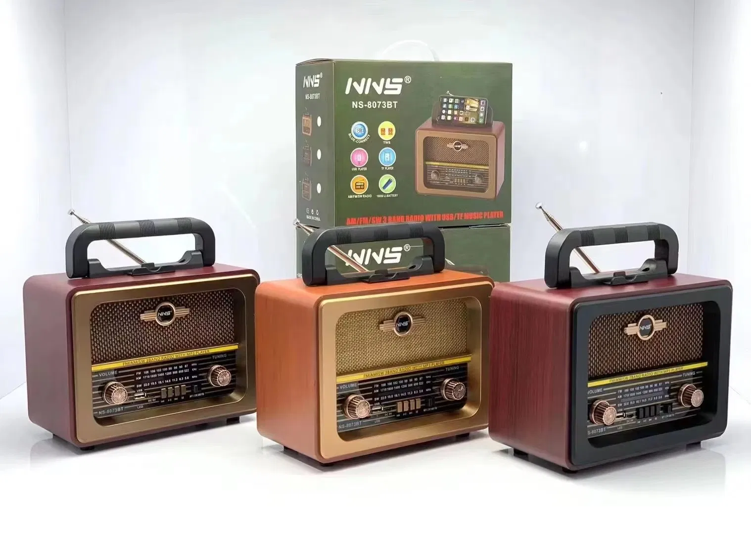 Ретро радио NS-8073BT с Bluetooth, деревянный корпус