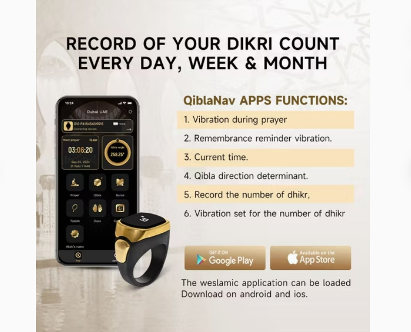 New Arrivals Digital Counter Vibration Reminder Smart Zikr Ring with Alarm Clock