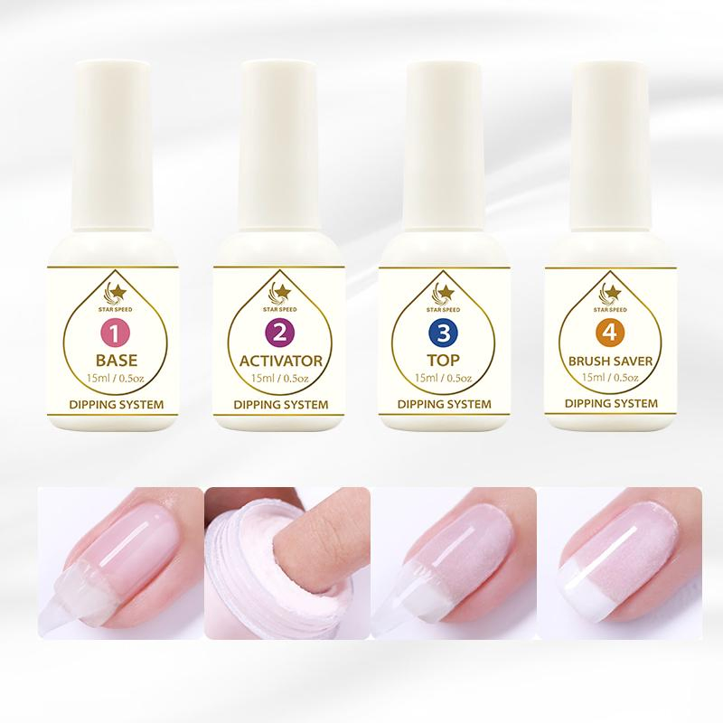 2022 OEM Custom Private Label 4 In1 Quick Dry Bulk Nail DIP Dipping Powder Starter Kit Set with Base Top Coat Activator Liquid