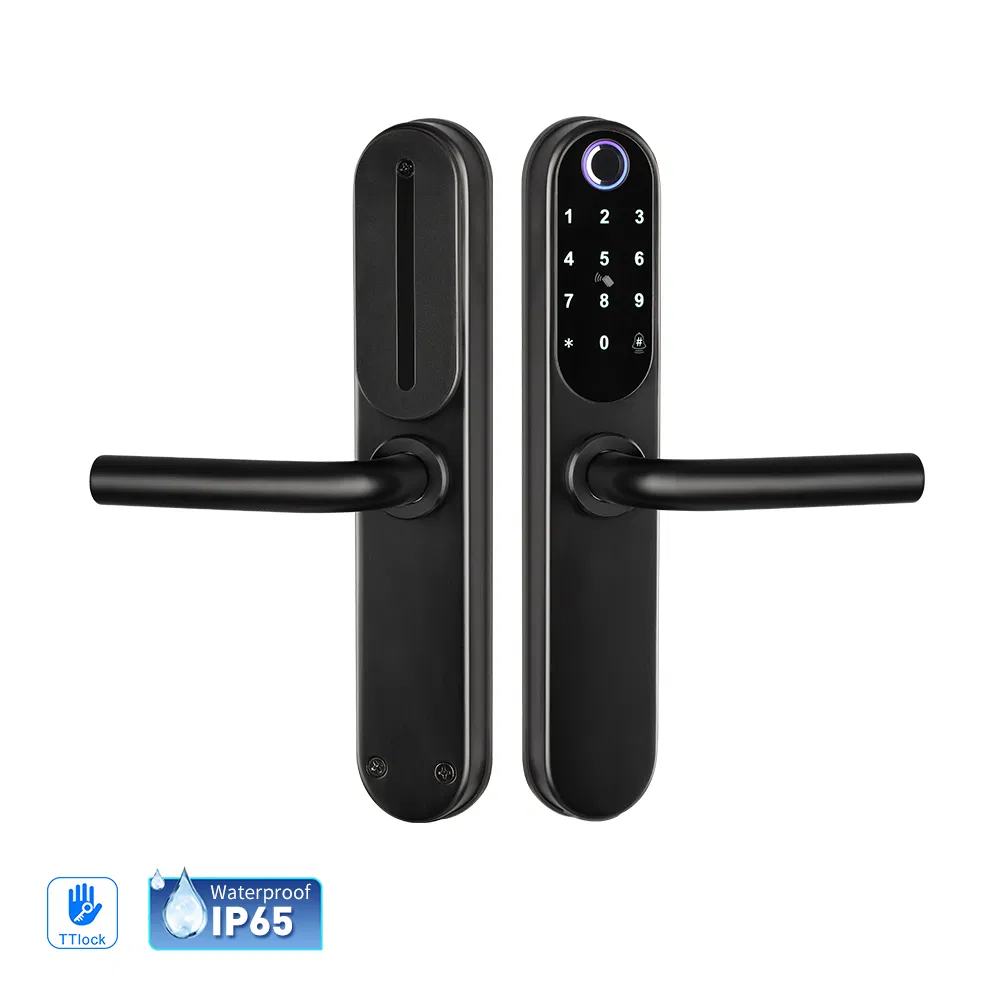 Intelligent Wood Smart Door Lock Fingerprint Unlock Digital Handle Lock BLE Ttlock APP Alexa Connection Cloud Data Deadbolt