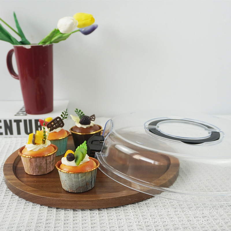 Single Compartment Bamboo Serving Tray Kitchen Cutting Board Round Charcuterie Board with Plastic Clear Locking Lid