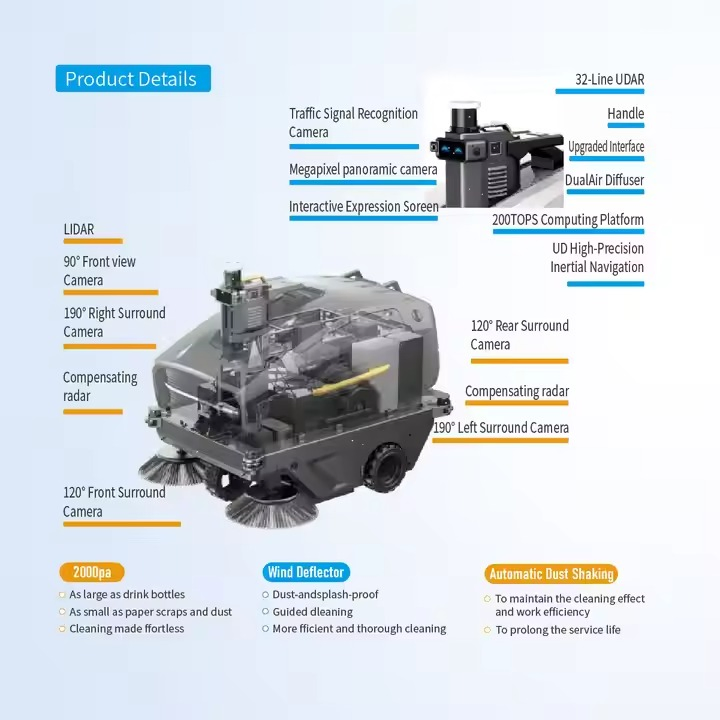 Municipal Cleaning Robot with All-Terrain Wheels Zero-Emission Design Robot