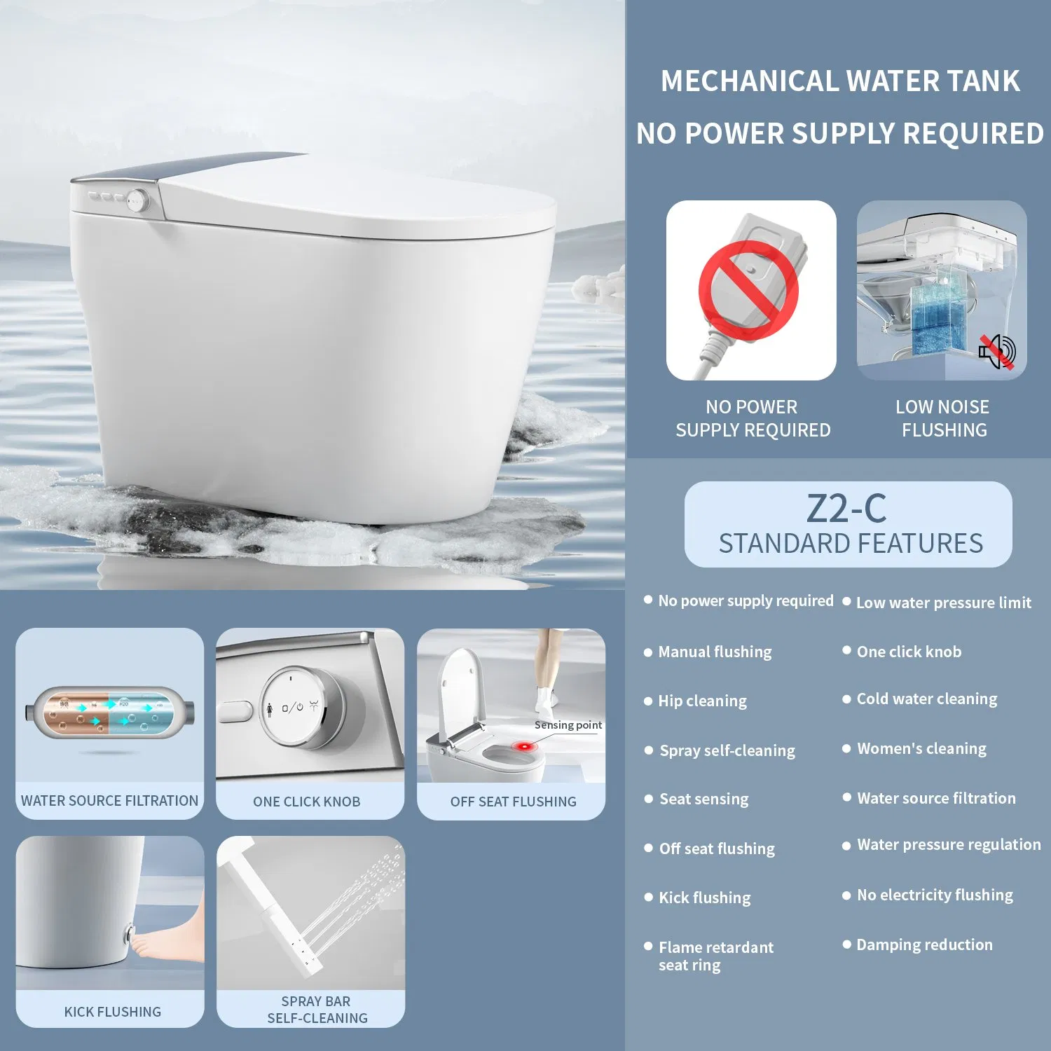 New Inodoro Power-Free Smart Ceramic Toilet Bowl with Mechanical Water Tank