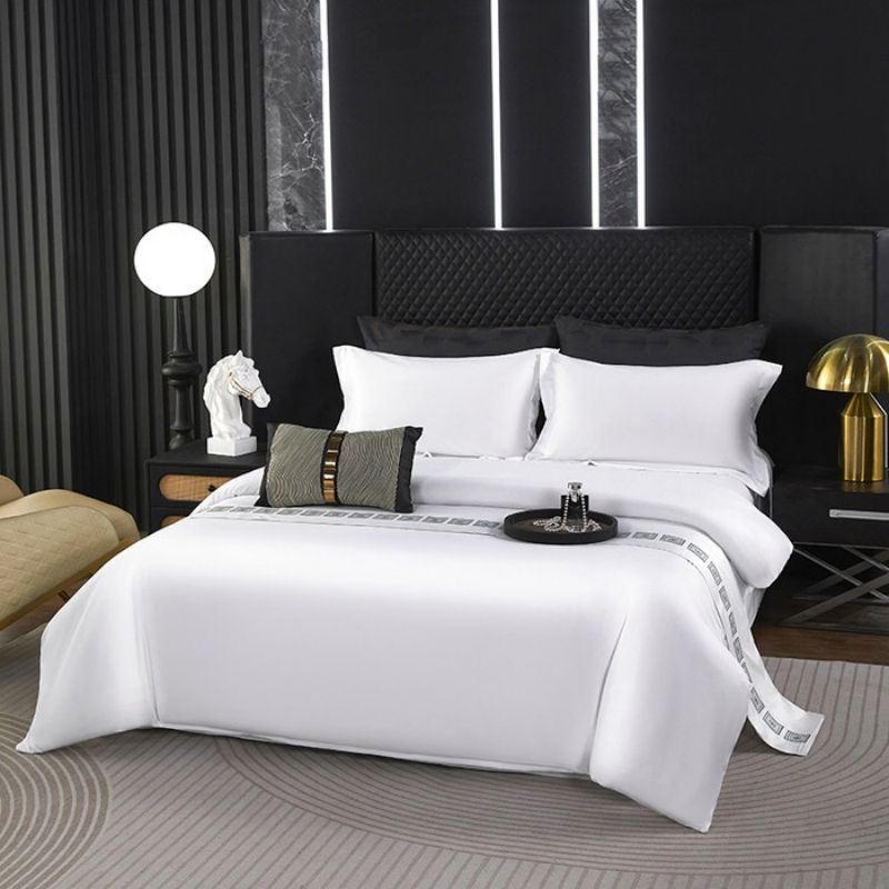 Hotel Duvet Cover Bed Sheets Set Brushed 120g Polyester Cotton Five Star Guesthouse Homestay Pure White Quilt Cover 3/4 Pieces Bedding Set Wholesale