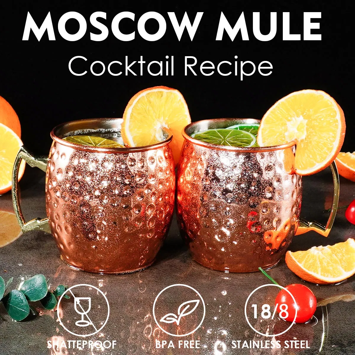 Hot Bar Tool 18/8 Stainless Steel Cooper Hammered Moscow Mule Cocktail Mug