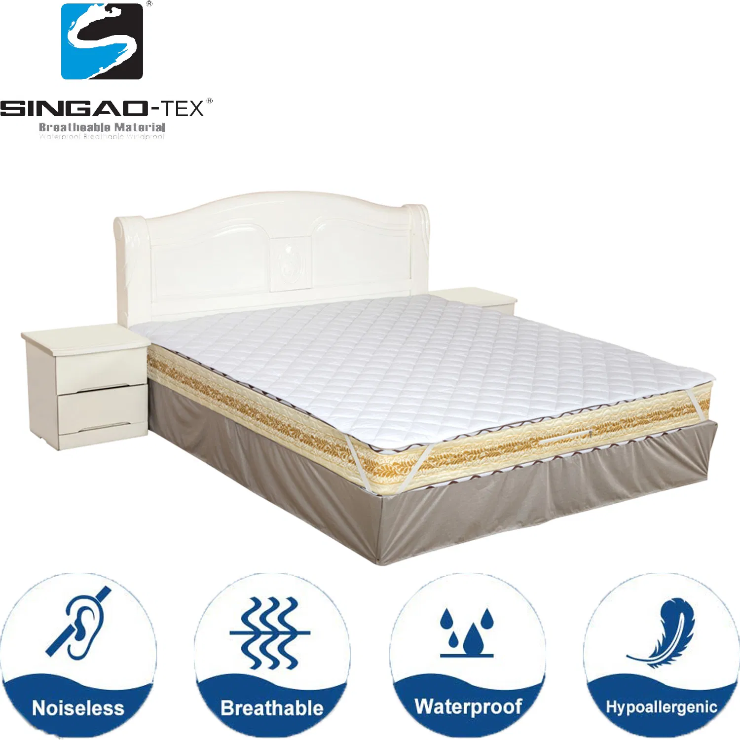 Elastic Waterproof Mattress Pad Bed Pad Bed Cover Cooling Jersey Woven Cotton White Pink Blue Breathable Durable