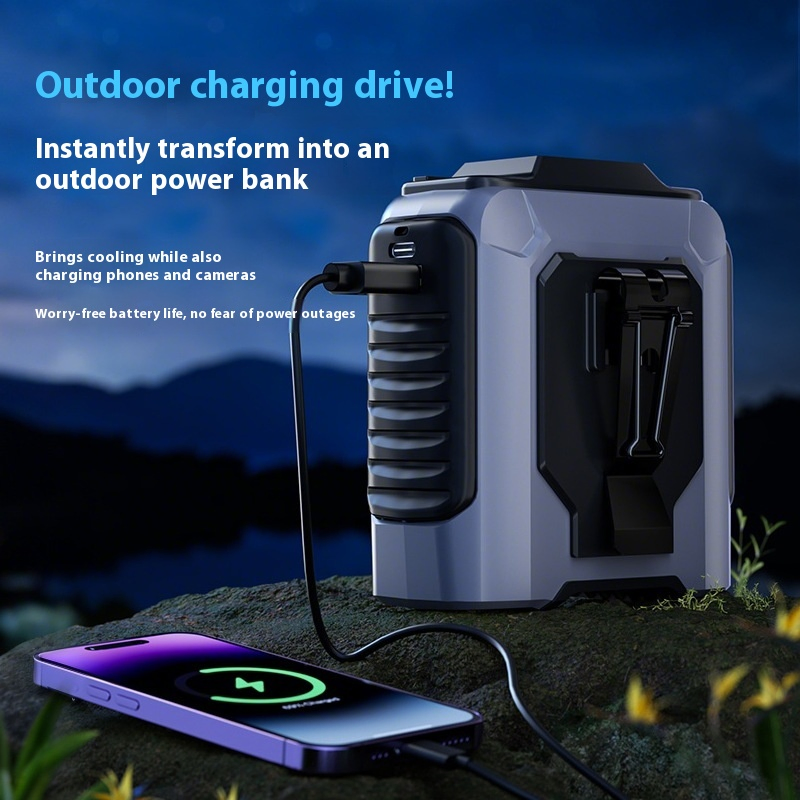 4000mAh Rechargeable 100 Speed Portable & Wearable Waist Fan 3 in 1 Power Bank LED Lighting Desktop Fan 12m/S