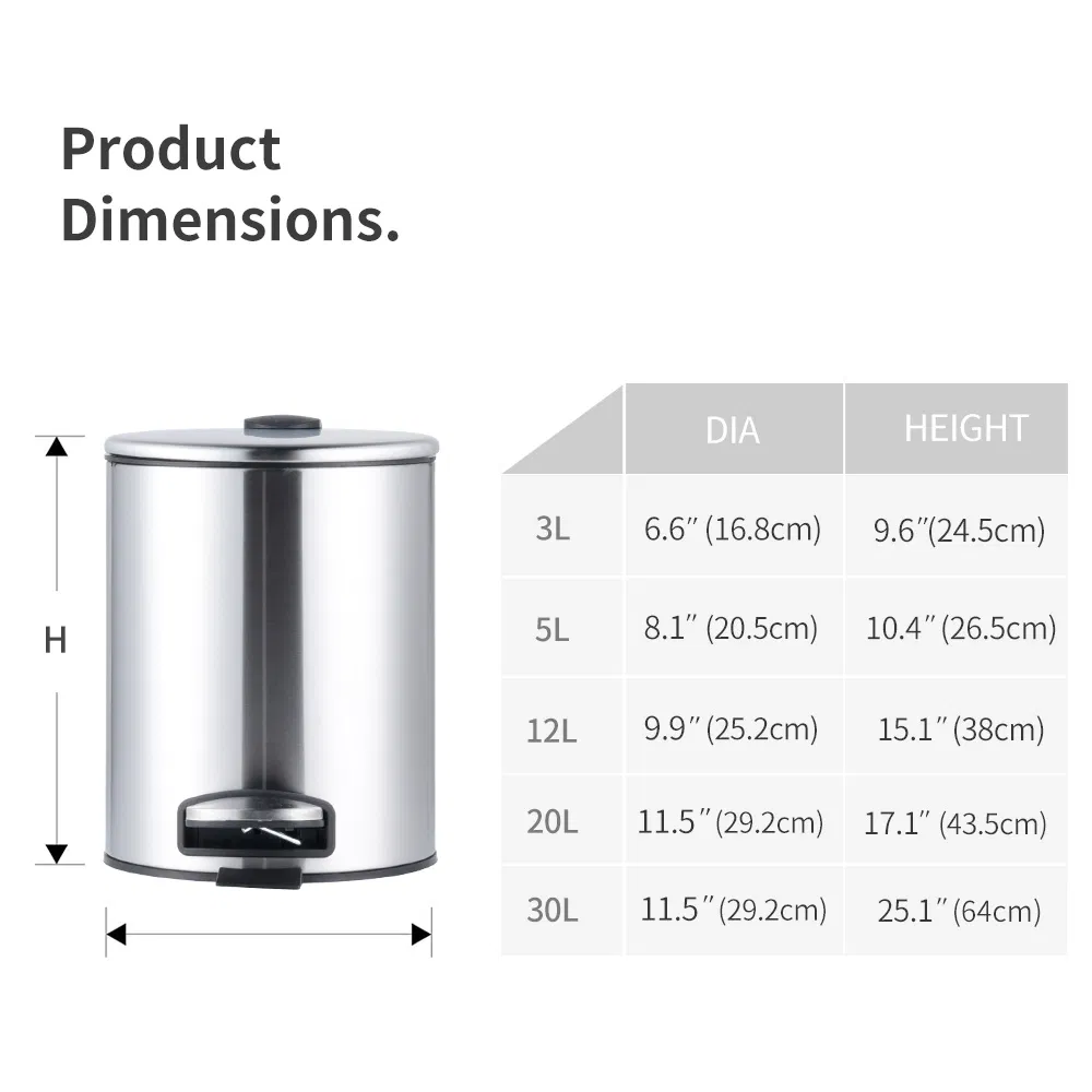 Elegant 3L Metal Foot Pedal Trash Bin for Hotel Use