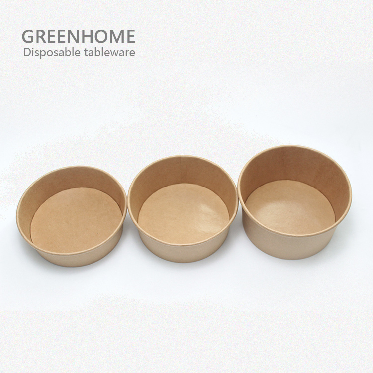 100% Natural 1000ml Disposable Paper Tableware 150mm Diameter Kraft Paper Salad Bowl