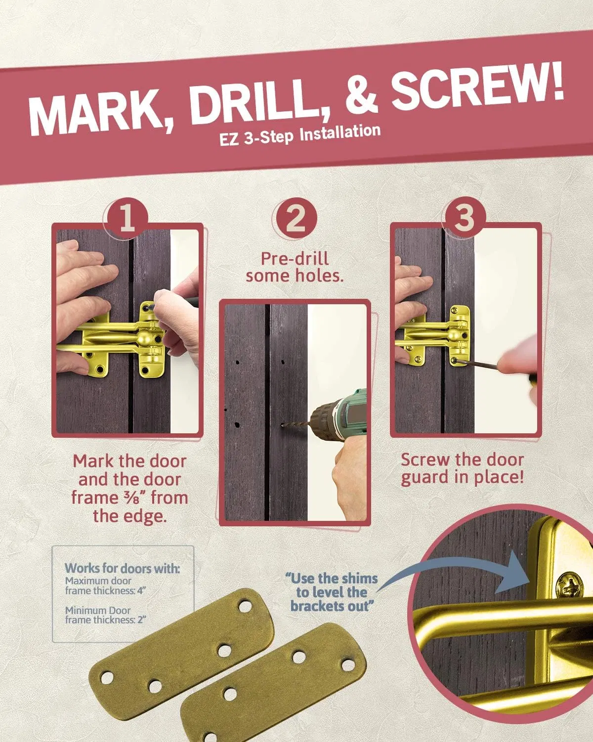 Mdsf01-Sng Die-Cast Zinc Security Latch, Satin Gold Finish