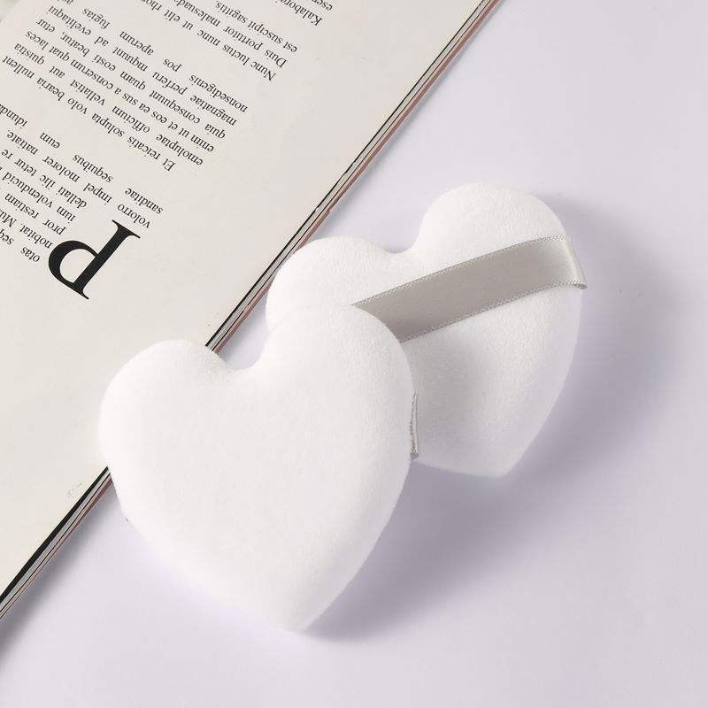 Custom Logo Soft Material Natural Cotton Face Loose Powder Heart Shape Finger Velour Makeup Powder Puff with Logo
