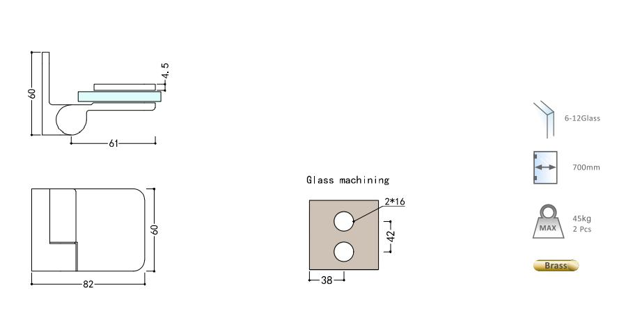 Glass-to-Wall Shower Room with Lifting Function Full Brass Hinge